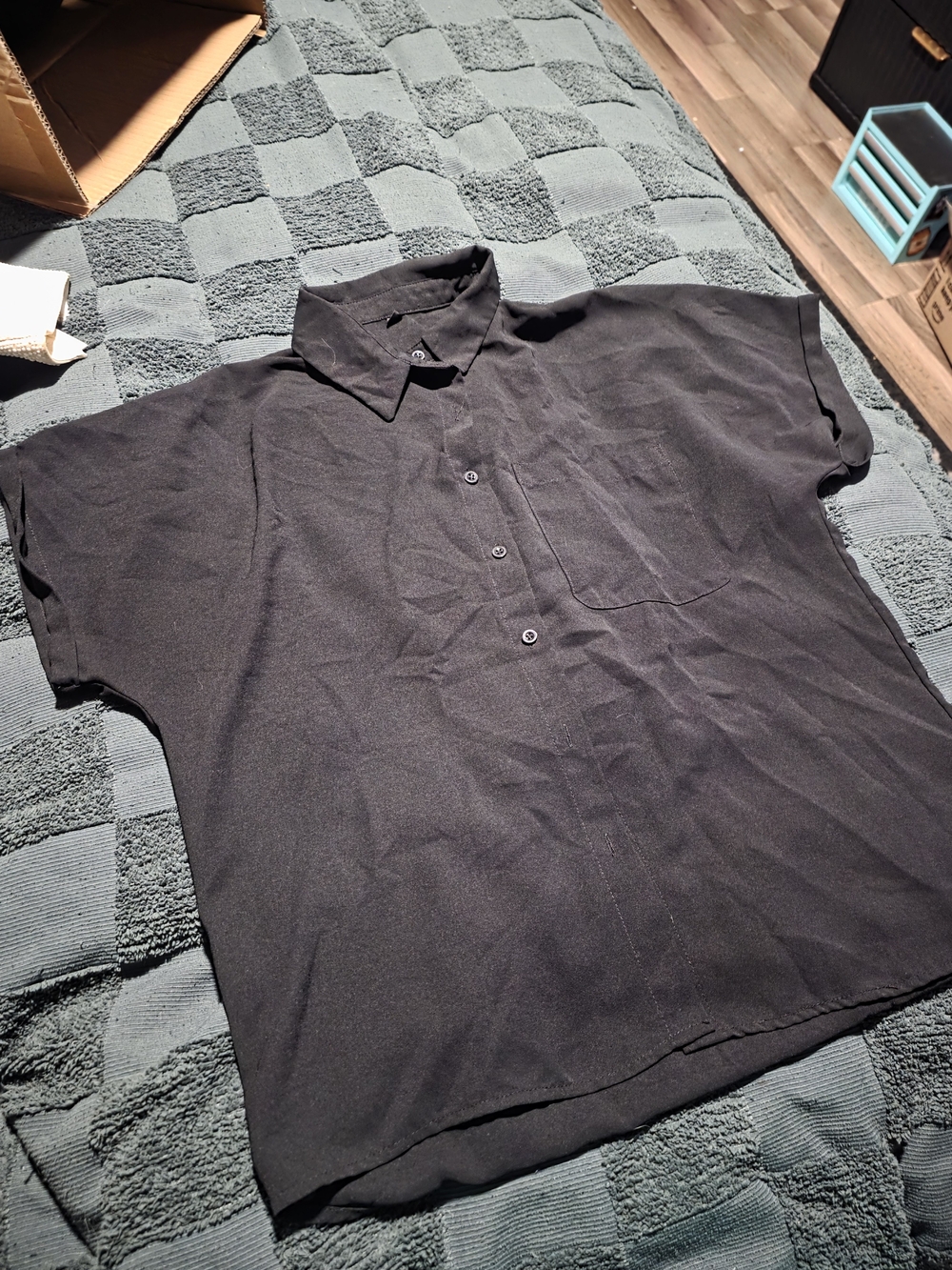Sheer Black Short-Sleeve Button-Up Shirt
